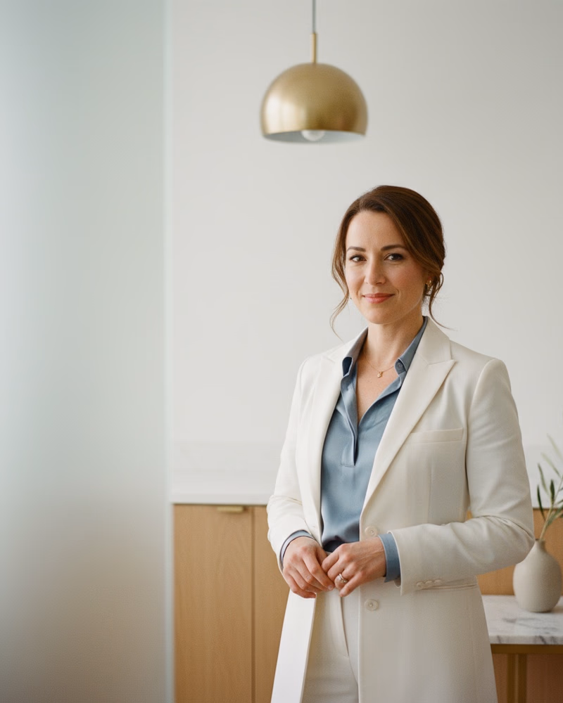 Portrait of a board-certified physician in a calm, light-filled clinical studio