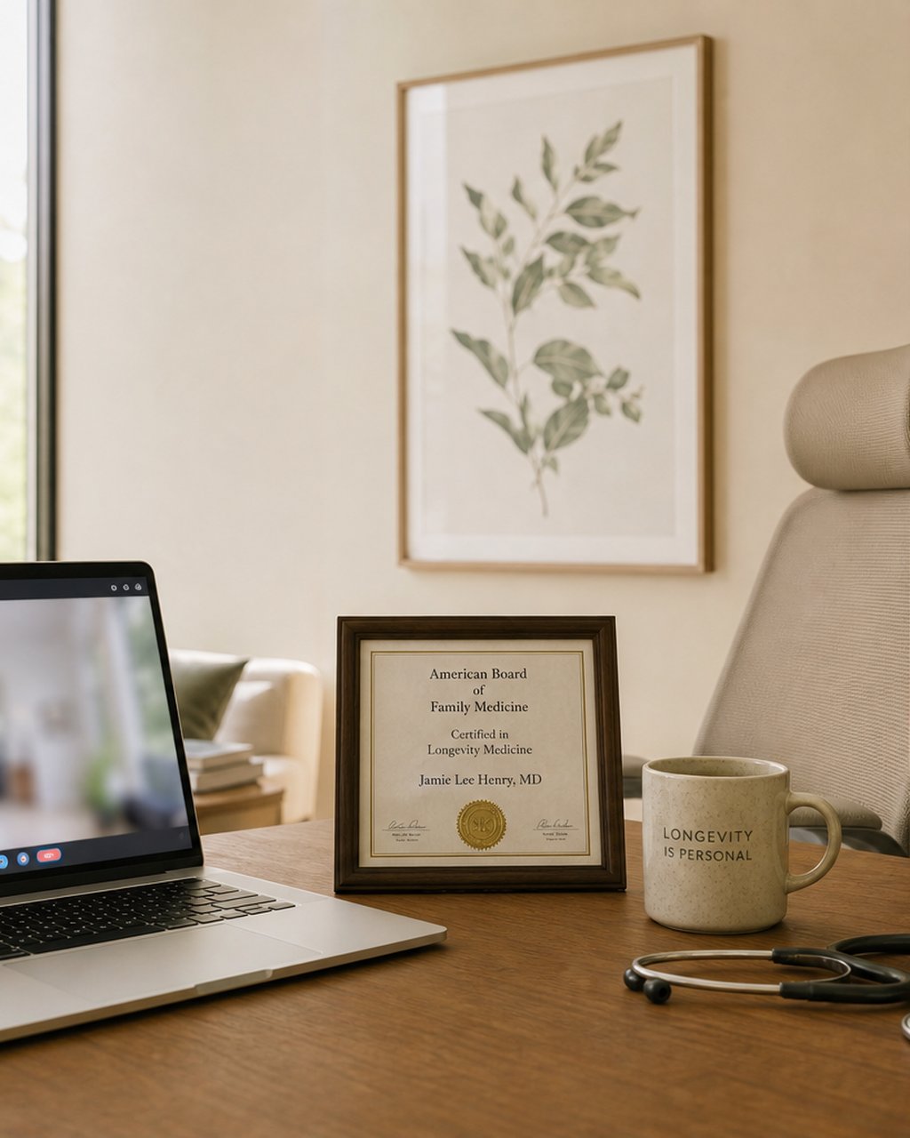 Calm modern clinical space representing secure physician-led telehealth care